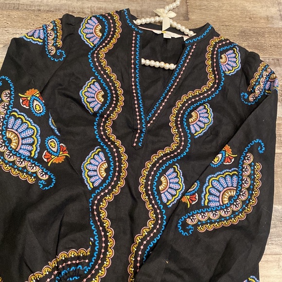 Boden Black Embroidered Boho Linen Tunic - Picture 15 of 15